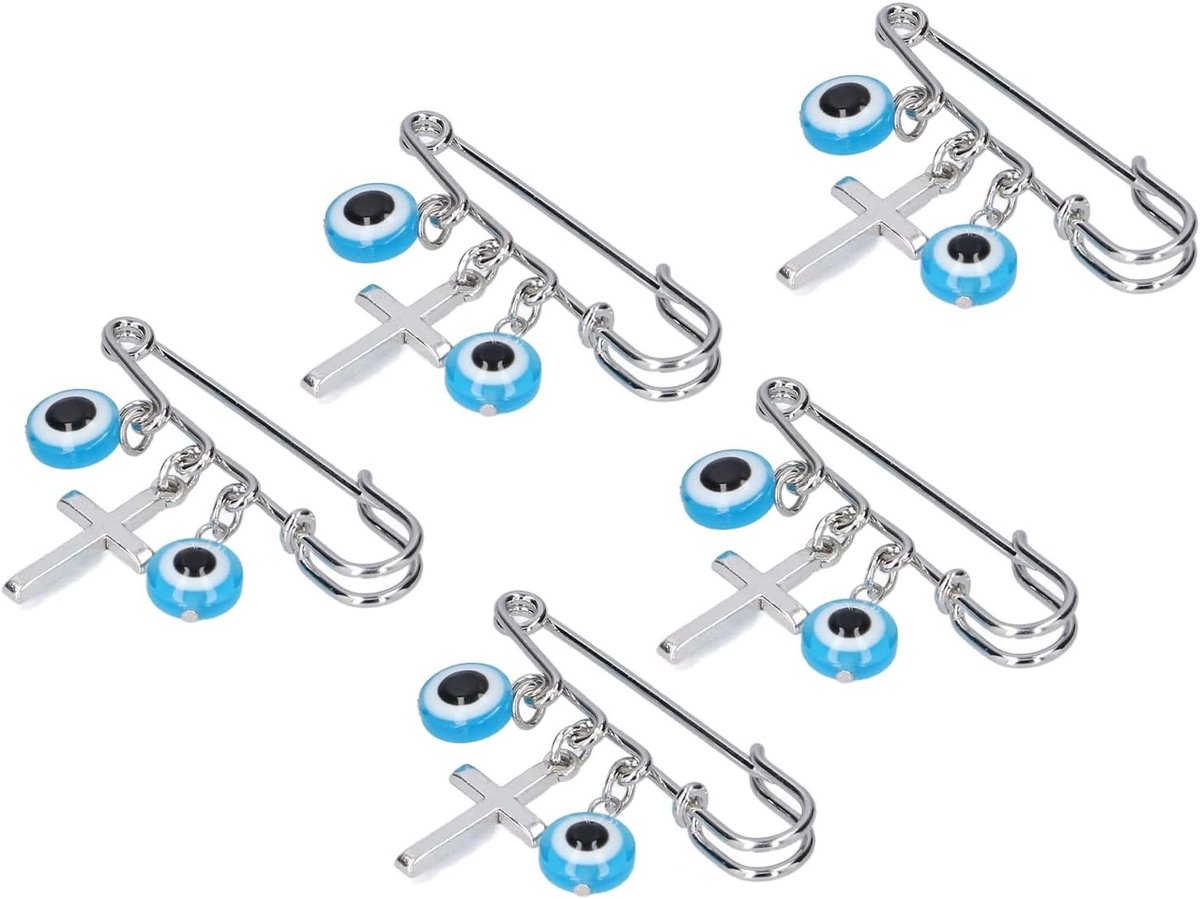 5-delige Broche Set met Boze Oog, Turkse Blauwe Boze Oog Kruzifixen en Sieraden voor Prams en Modeaccessoires