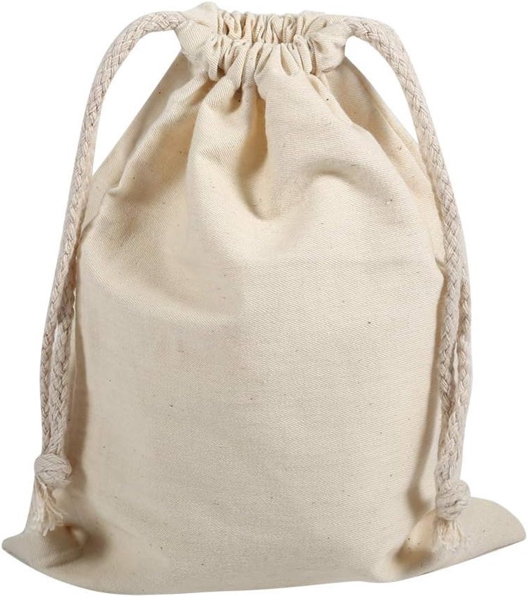 Set van 6 Katoenen Trekkoordzakken voor Opberging van Kleding, Reisaccessoires en Thuisgebruik - 15 x 20 cm