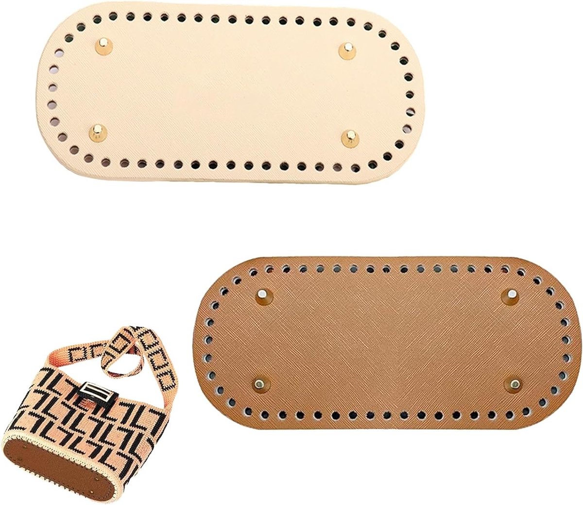 2 Stuks Gehaakte Mat Tas met Ovalen Basis en Haken voor Handwerk en DIY Projecten