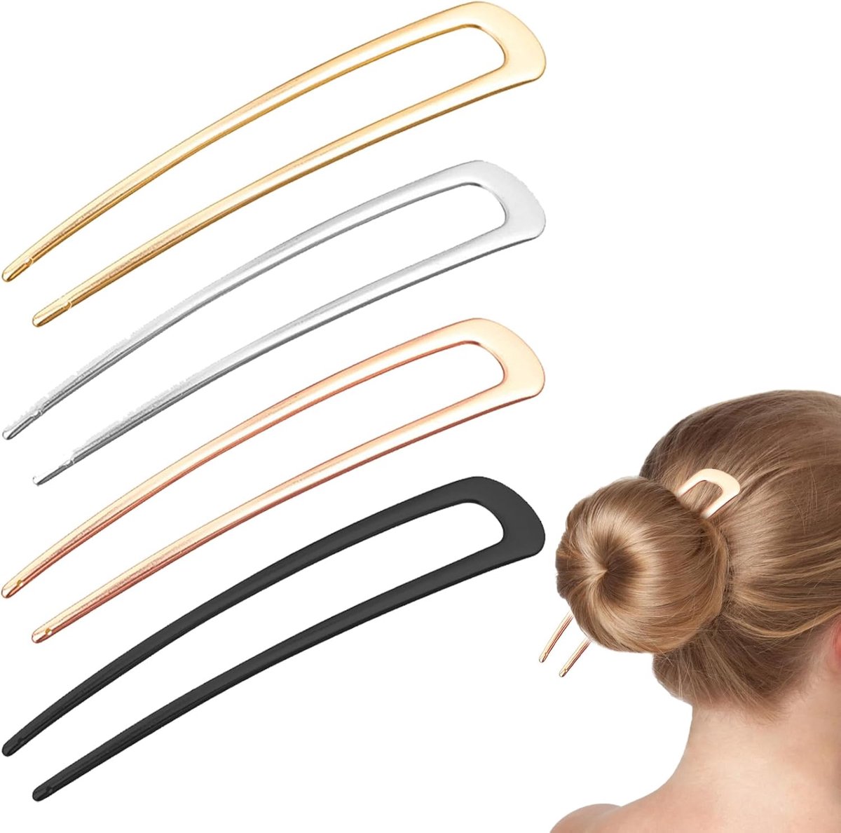 2pcs Franse Haarspeld - Goud 1 - Roségoud 1 - Zwart 1 - Wit 1 - Haaraccessoires - Mode