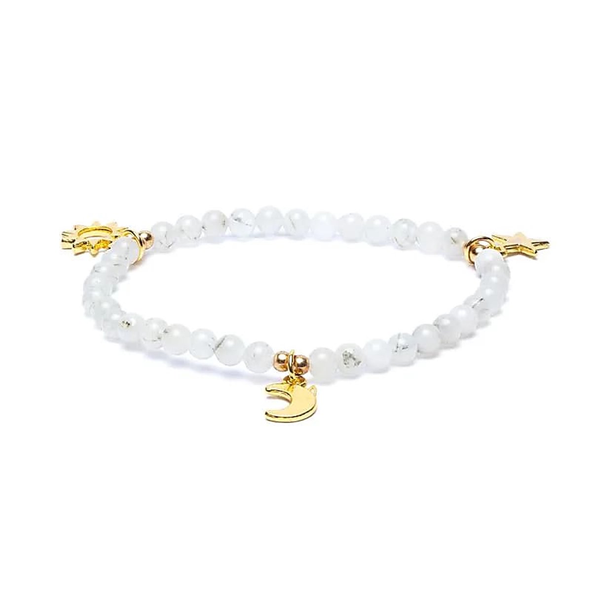Armband Maansteen Elastisch met Ster/maan/zon-bedels - 4mm