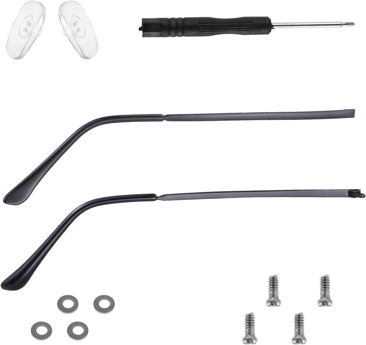 Vervangende Ogenbokken met Siliconen Tips, Schroeven, Neuspads en Schroevendraaier - Compleet Reparatieset voor Universele Brilframes, Ideaal voor Brillenherstel en Aanpassing