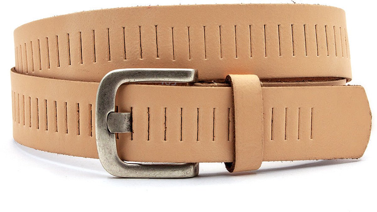 Zalmroze broekriem met gleufjes - Dames riem - 4 cm breed - Leer - Jeans riem - Casual - Maat 85