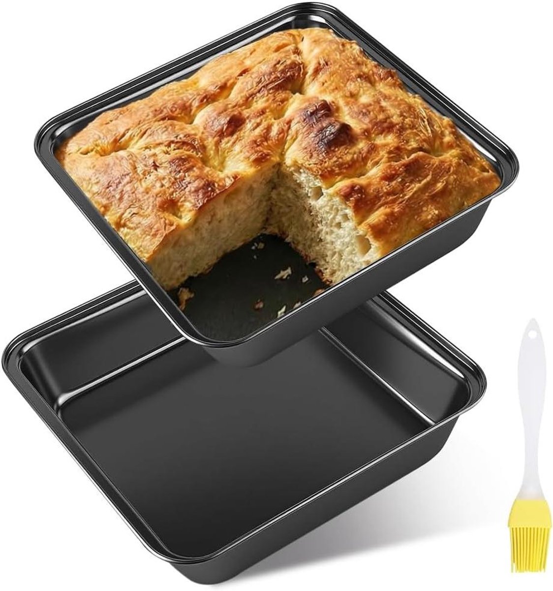 Vierkante Bakvorm - Ovenschaal Brownie - Bakken van Gerechten - Dubbele Antiaanbaklaag - 22 x 22 x 5.5 cm - Zwart
