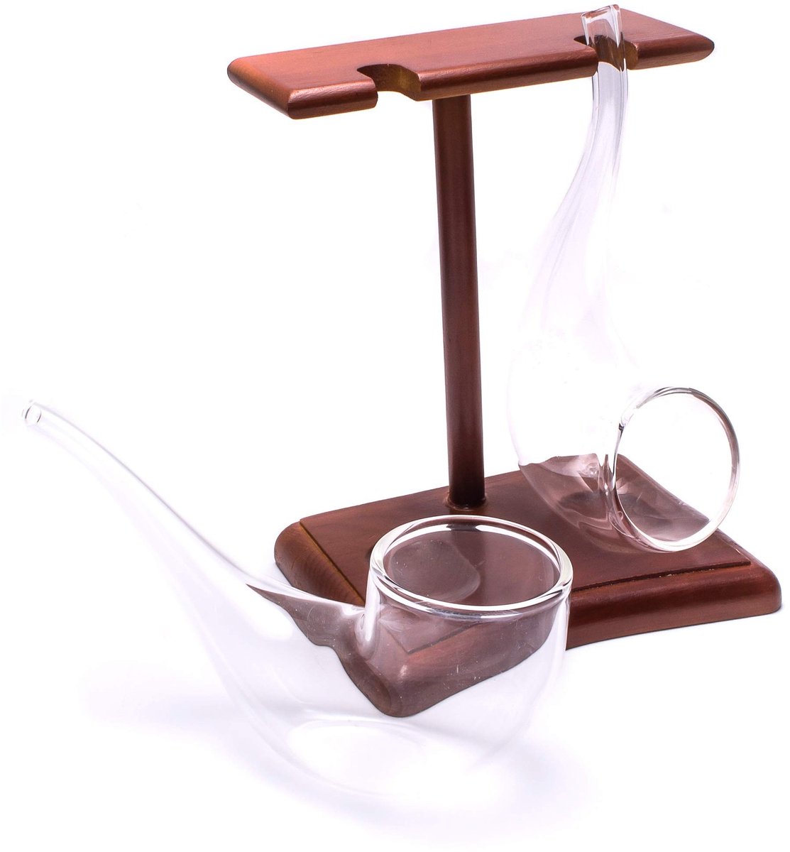 Golden crown - Brandy Pipe Sipping Glass Set - Cognac Glazen - Met houten displaystand - 75ml - Set van 2 - Geschikt voor volwassenen