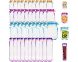 Opslagzakken voor Mason Jar - 40 Stuks - Herbruikbare Keukenzakken voor Snoep - Groenten - Melk - Snacks - Vlees