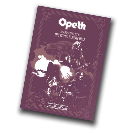 Concertposter met bandleden en concertzaal. 'Opeth In Live Concert At The Royal Albert Hall'.