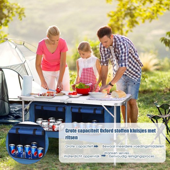 Campingkeuken - Kampeerkast - Opvouwbaar - Campingkast - Afsluitbare compartimenten - Stevige werkbladen - Wit + Donkerblauw van Merkloos — afbeelding 2