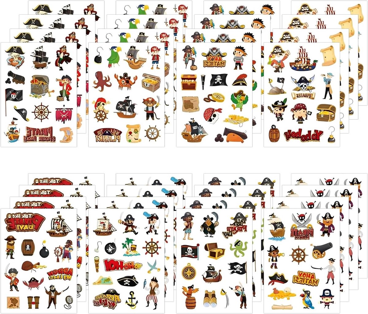 Piratenstickers Set van 32, Waterdichte Stickers voor Feestdecoratie en Cadeaus, Geschikt voor Kinderen en Piratenthema Feesten