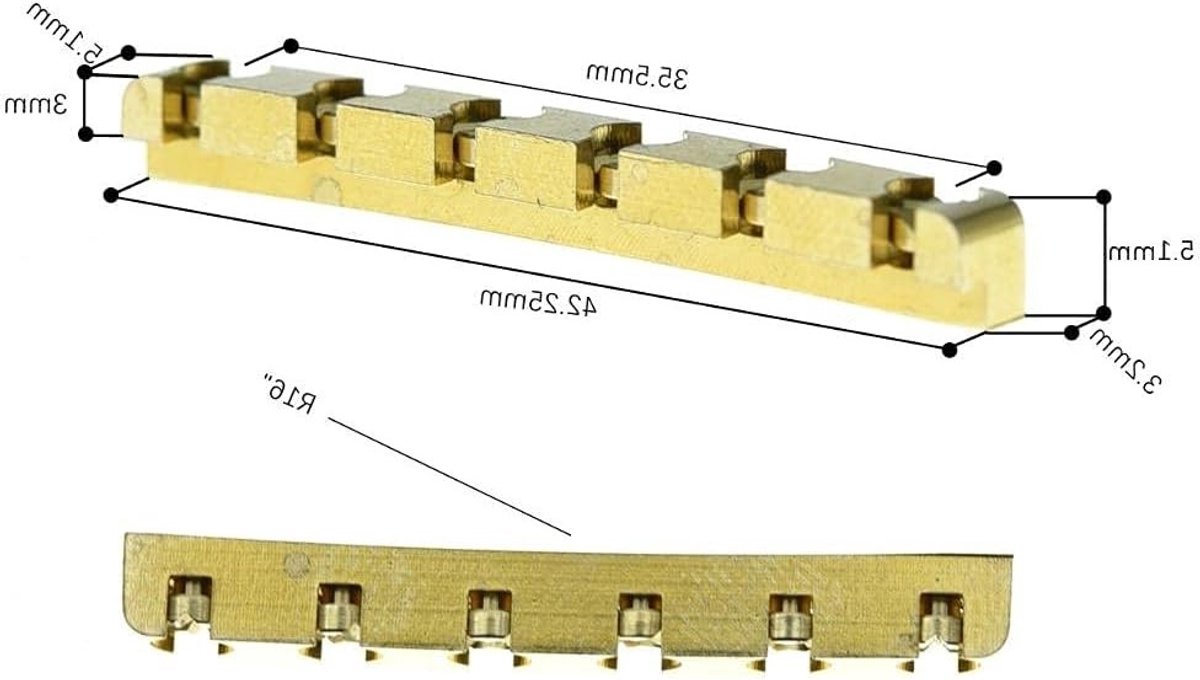Hoogte verstelbare messing gitaarnoot voor Strat en Tele, 42mm gebogen onderkant, perfect voor betere klank en speelgemak