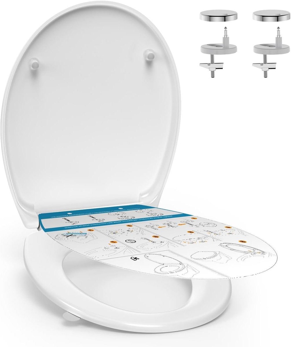 Toiletbril met softclose - WC-deksel toiletzitting - Hygiënisch Schoonmaken - Snel afneembaar - 446 x 372 cm - Wit