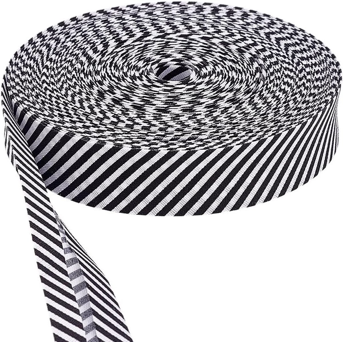 24 Yards Enkele Vouw Biasband Zwart Witte Streep Ribbons 3/4" Polyester Voor Kleding, Haarstrikken en Scrapbooks