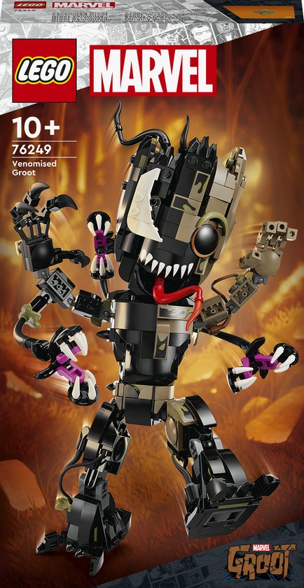 LEGO 76249 Marvel Venomised Groot, voorkant van de doos met het gebouwde model.