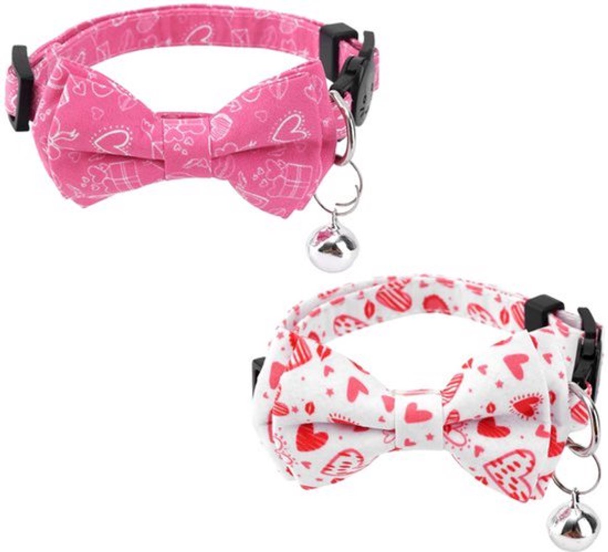 2pcs Kattenkraag met Strik - Valentijnsdag Hart - Roze en Witte Designs