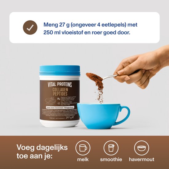 Vital Proteins - Collageenpeptiden Cacaosmaak - Gehydrolyseerd - Suikervrij - Rundercollageen - 297 gram