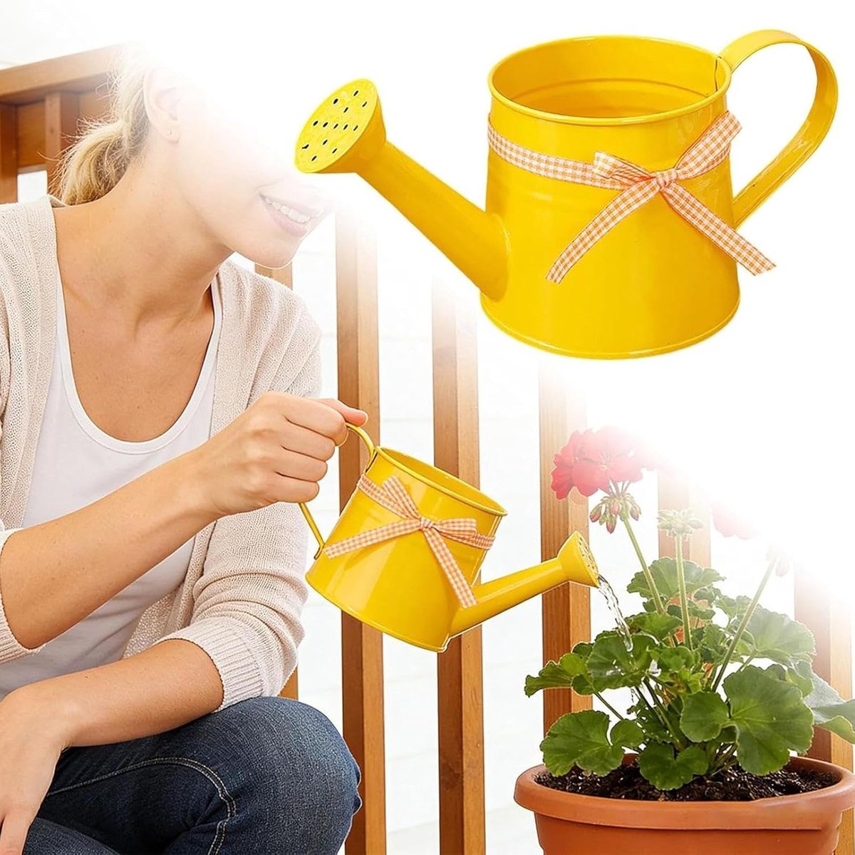 Kleine Gieter - Waterkannetje Sier - Planten Water Geven - Roestvrij Metalen Lichaam - 1 Liter - Geel