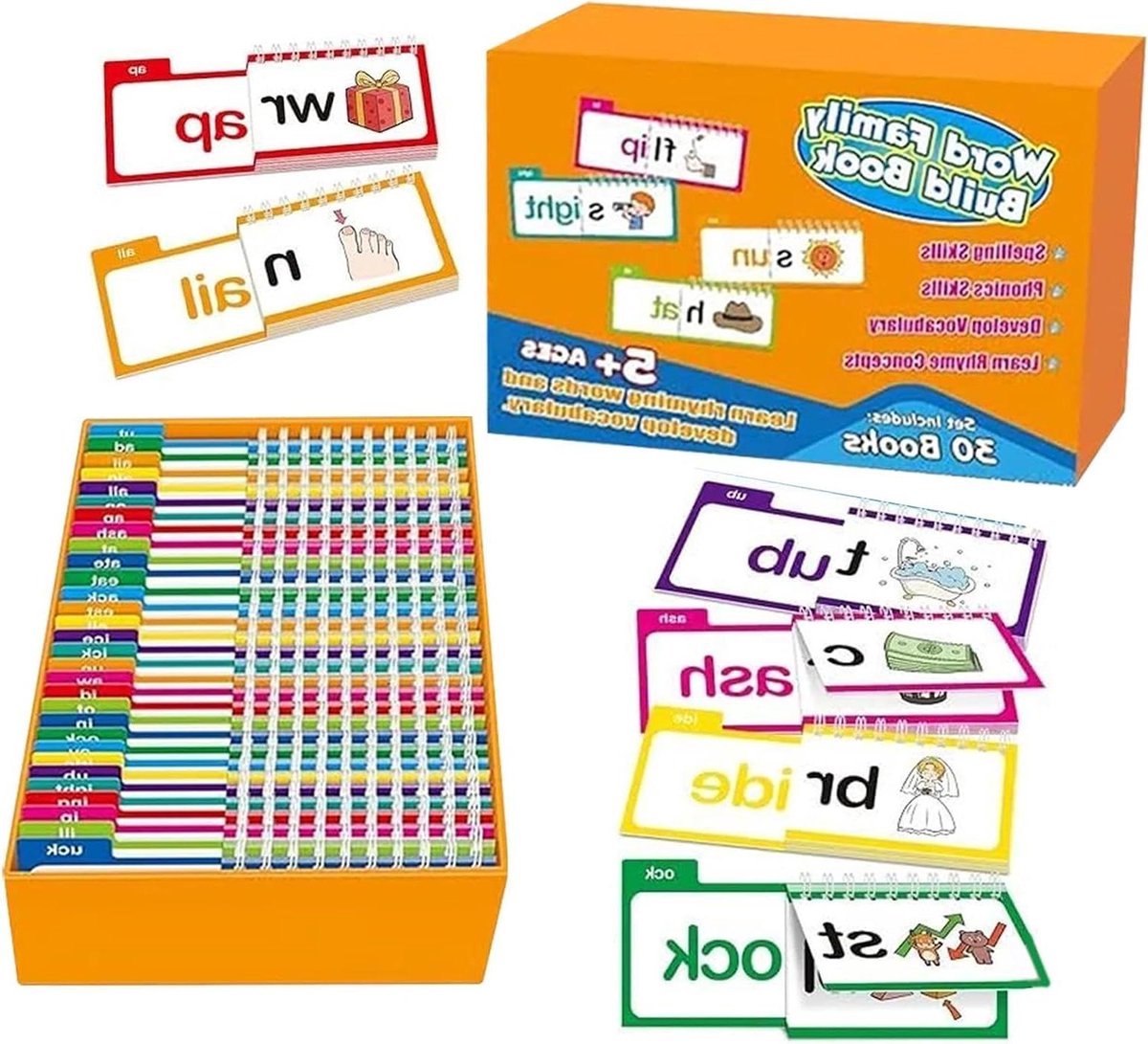 Activiteitenboek Lezen Rijmen - Woordfamilies Kaarten - Leren Lezen - Interactieve Fonetische Stimulatie - 25 x 17 cm - Multicolor