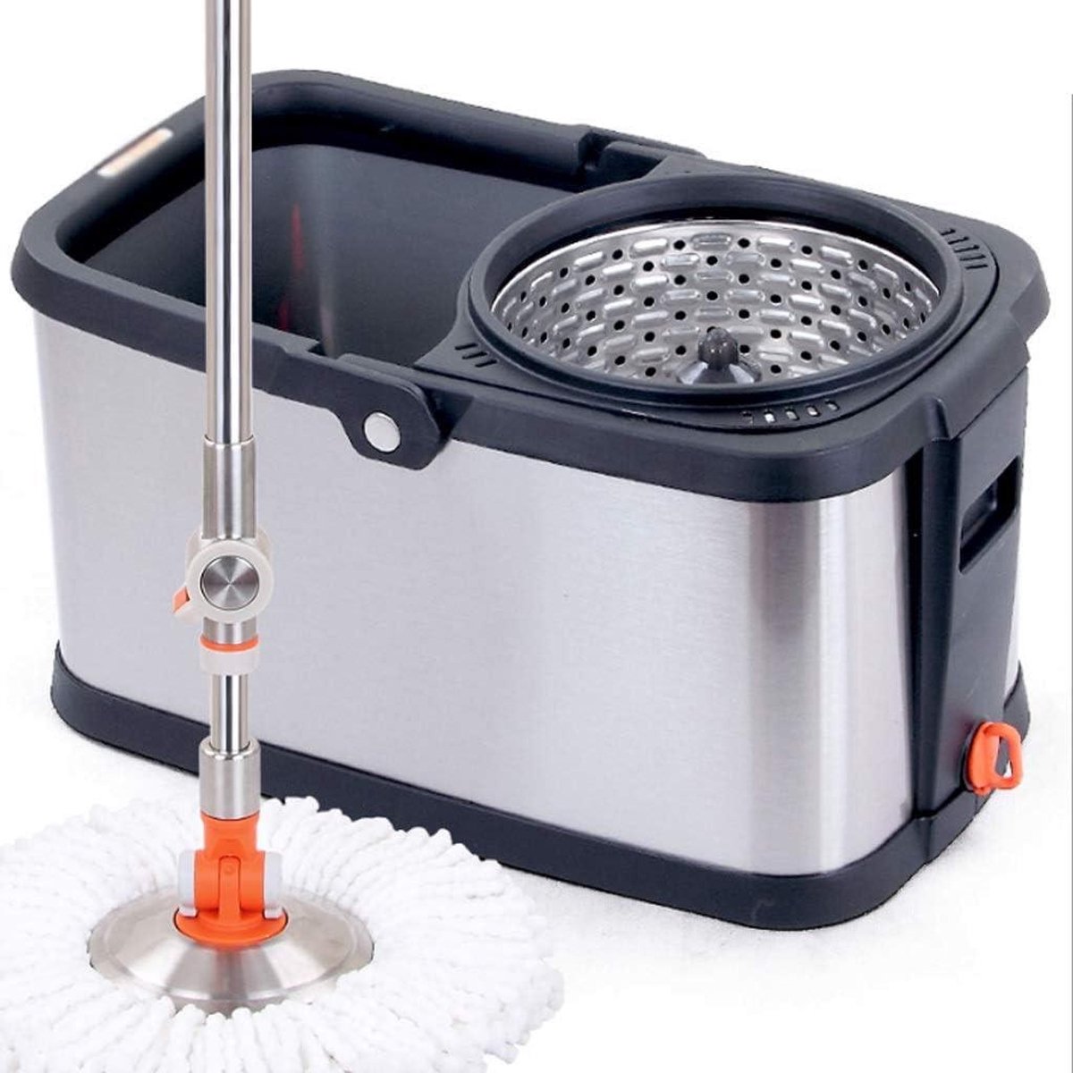 Mop Emmer - Dweil Emmer - Huishoudelijk Schoonmaken - Dubbele Drainage - 44 cm - Roestvrij Staal