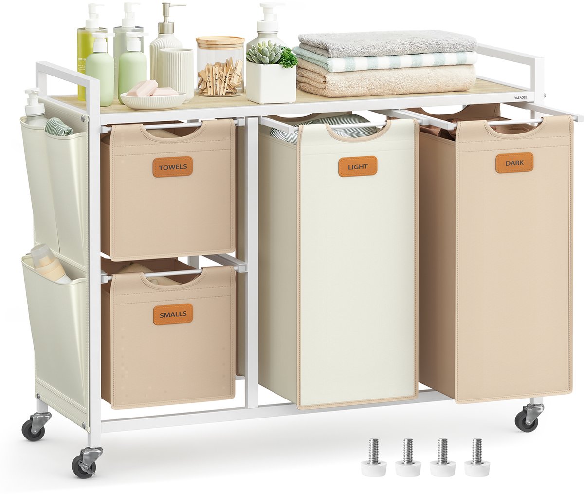VASAGLE BLH203N01 - Wasmand met 4 Vakken - Uitneembare Zak - 150 L - Met Planken en 6 Labels