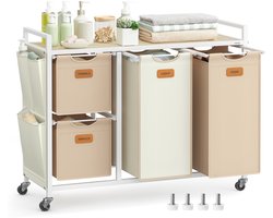 VASAGLE - Wasmand met 4 Vakken - Uitneembare Zak - 150 L - Met Planken en 6 Labels