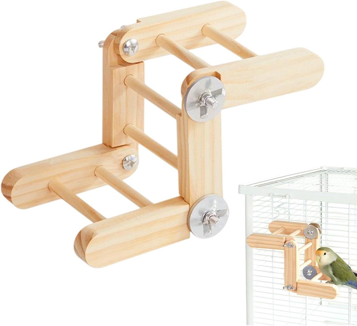 Vogel Speelgoed Ladder - Houten Klimtouw Vogels - Vogels Actief Houden - Natuurlijk Hout Splintervrij