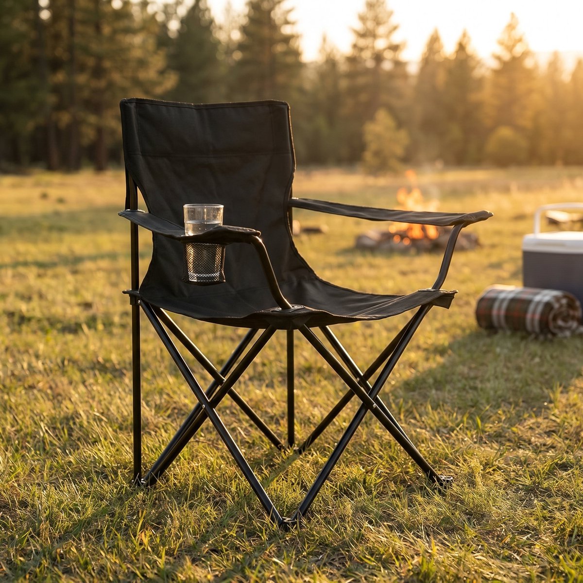 Cheqo® Campingstoel - Vouwstoel - Klapstoel Opvouwbaar met Bekerhouder en Armleuningen - V