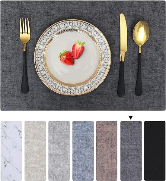 Lot de 6 sets de table imperméables, lavables, double face, antidérapants, gris foncé