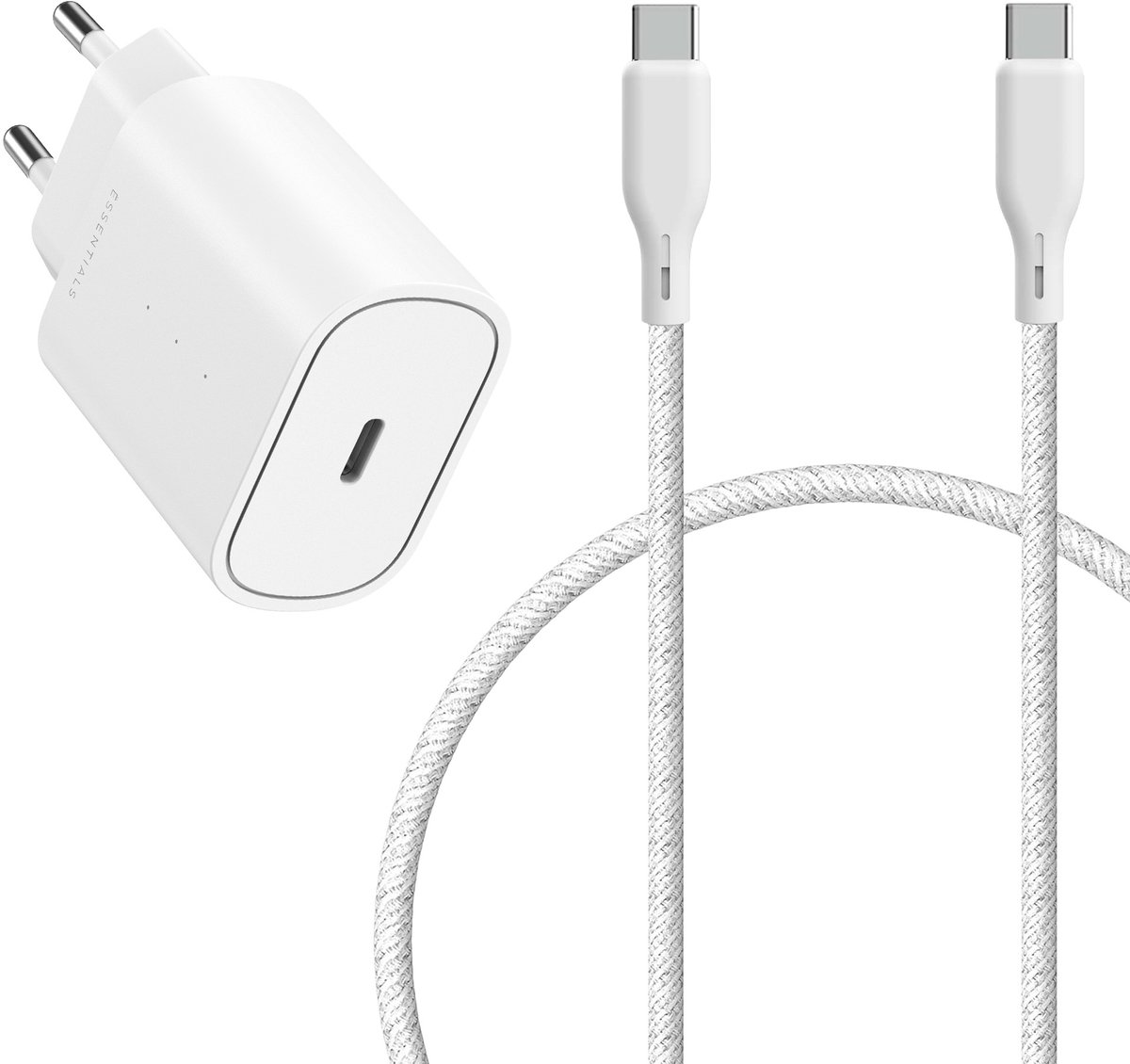 Ëssentials by Upström - USB-C Snellader met 100W USB-C Kabel 1,2m – PD & PPS Oplader – 25W - Extra Sterk & Gerecycled – Voor iPhone, Samsung, Android & MacBook