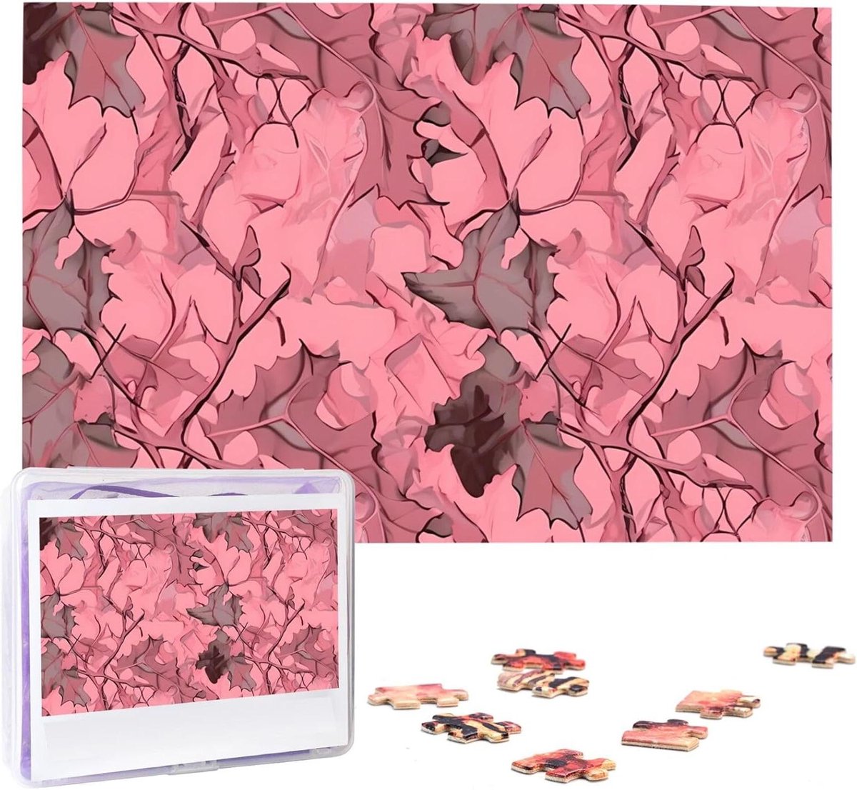 Legpuzzel Volwassenen - Fotopuzzel Hout - Ontspannen Thuis - Anti-krul Technologie - 1000 Stukjes - Roze Bladeren Camo