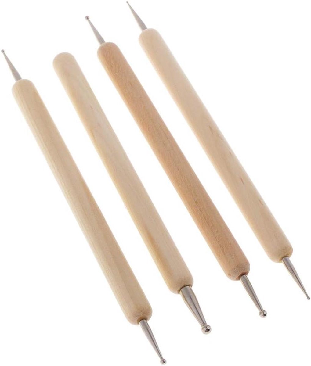 Nagelboor Dubbelkop - Model Tool - Klei Modelleren - RVS Baluiteinden - 11.5-13cm - Houtkleur