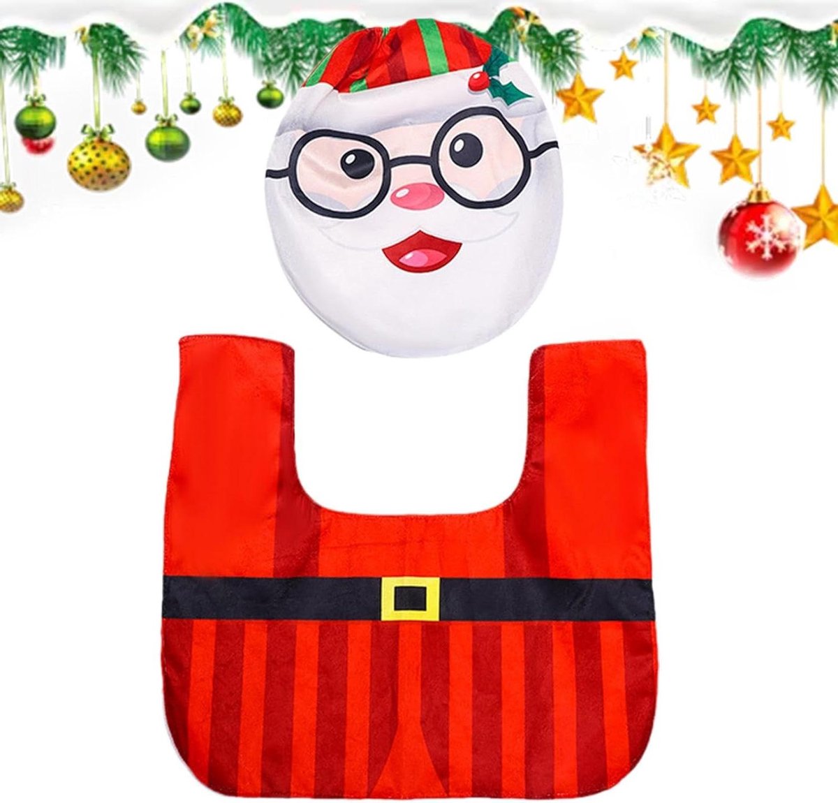 Kerst Toiletzitting Set - Toilet Deksel Set - Badkamer Decoratie - Antislip Materiaal - 25 x 25 cm - Kerstman