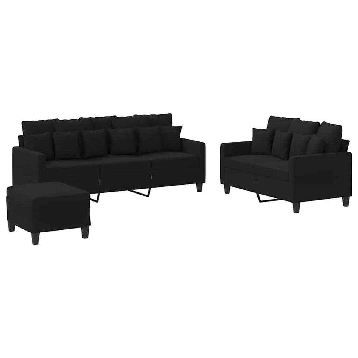 vidaXL - 3-delige - loungeset - met - kussens - stof - zwart