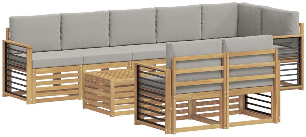 vidaXL Buiten - bank - set - 9 - st - 8-zits - Wit - en - Lichtgrijs - Polyester Wit en Lichtgrijs