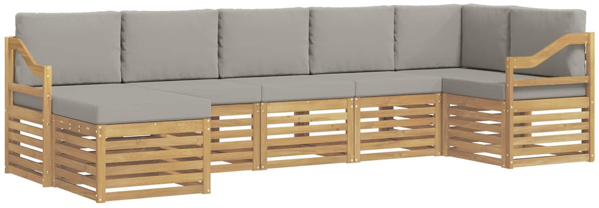 vidaXL Buiten - bank - set - 7 - st - 6-zits - Wit - en - Lichtgrijs - Solid - Acacia - Wood Wit en lichtgrijs