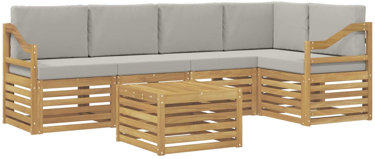vidaXL Buiten - bank - set - 6 - st - 5-zits - Wit - en - Lichtgrijs - Polyester Wit en Lichtgrijs