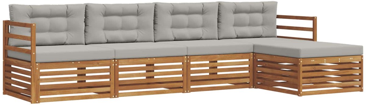 vidaXL Buiten - bank - set - 5 - st - 4-zits - Naturel - en - lichtgrijs Naturel en lichtgrijs