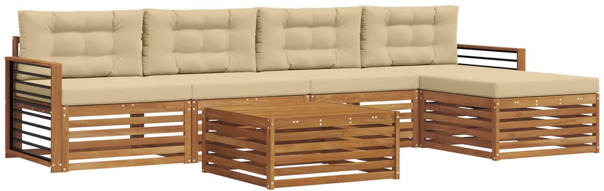 vidaXL Buiten - bank - set - 6 - st - 5-zits - Natuurlijk - en - Beige Natuurlijk en Beige