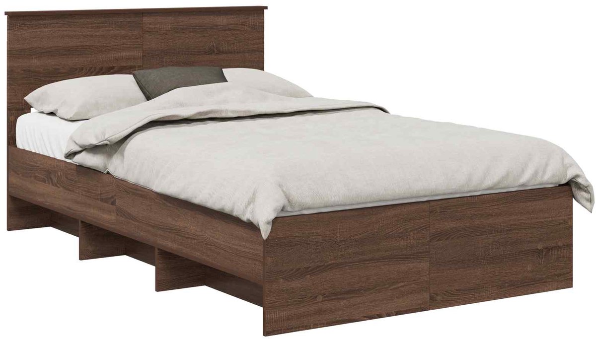 vidaXL Bedframe - Bruin - eiken - 120 - x - 190 - cm - Bewerkt - hout