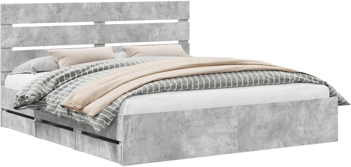 vidaXL Bedframe - met - lade - Beton - Grijs - 200 - x - 200 - cm - Ingenieurshout Beton grijs
