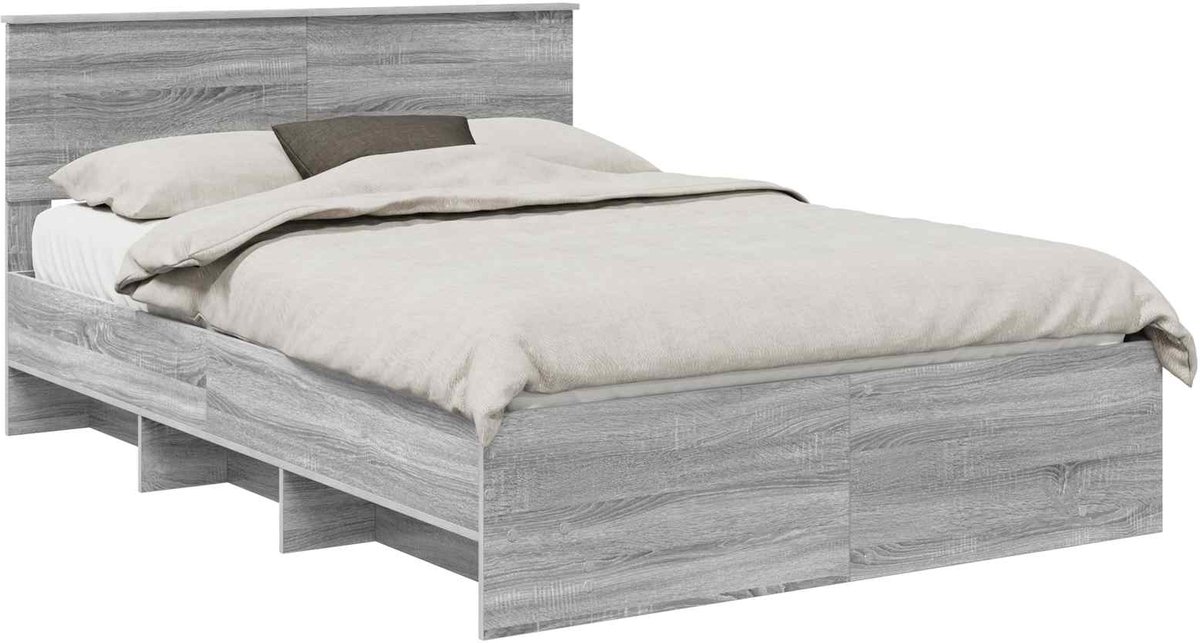 vidaXL Bedframe - met - hoofdeinde - Grijs - Sonoma - 150 - x - 200 - cm - Bewerkt - hout Grijs sonoma