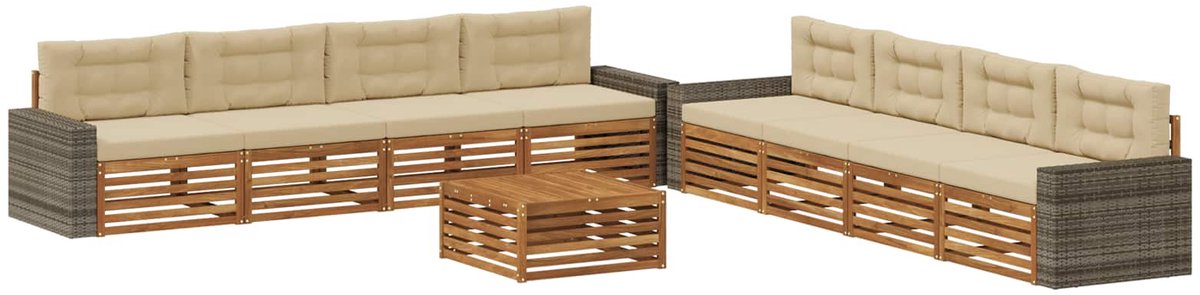 vidaXL Buiten - bank - set - 9 - st - 8-zits - Natuurlijk - en - Beige Natuurlijk en Beige