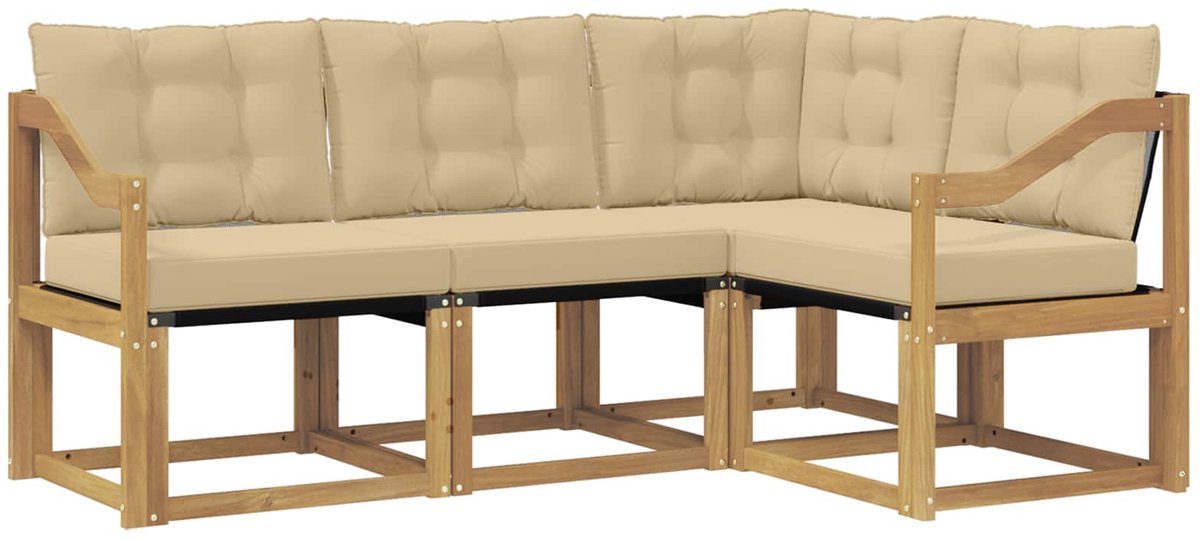 vidaXL Buiten - bank - set - 4 - st - 4-zits - Wit - en - Beige Wit en Beige