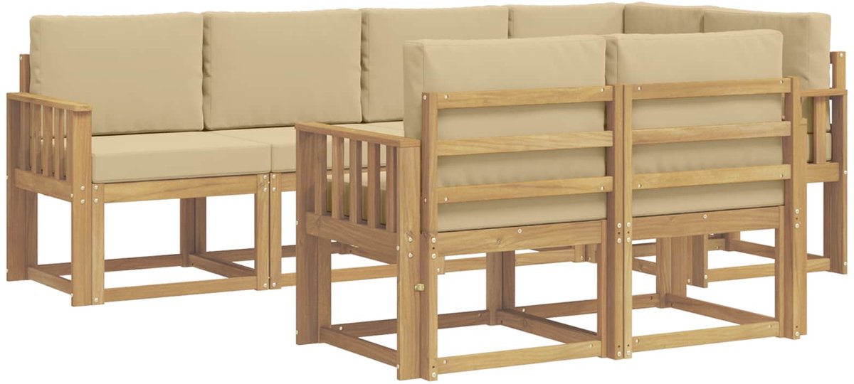vidaXL Buiten - bank - set - 7 - st - 7-zits - Wit - en - Beige - Polyester Wit en Beige
