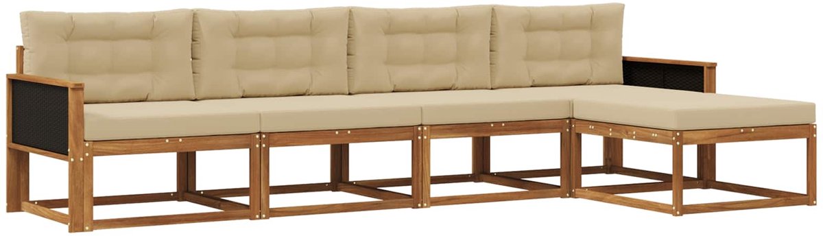 vidaXL Buiten - bank - set - 5 - st - 5-zits - Natuurlijk - en - Beige Natuurlijk en Beige