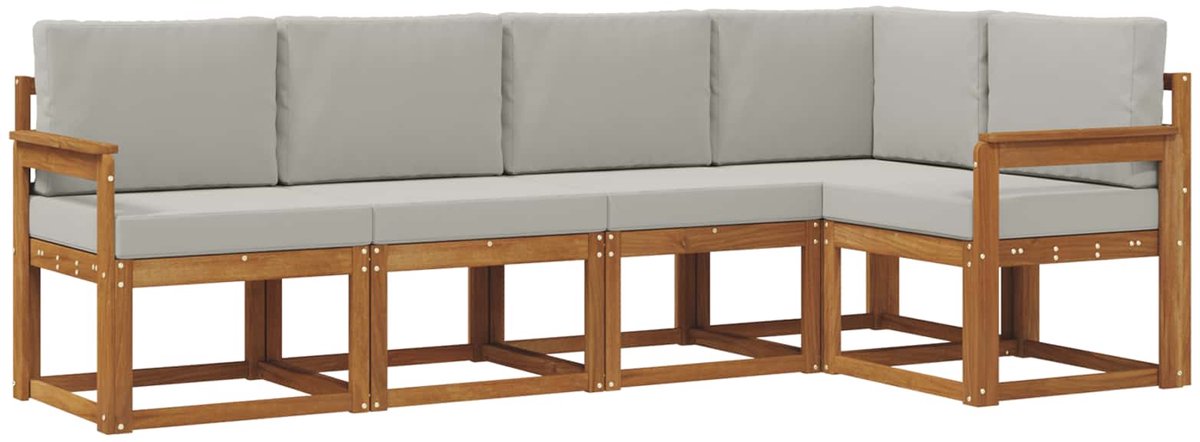 vidaXL Buiten - bank - set - 5 - st - 5-zits - Naturel - en - lichtgrijs Naturel en lichtgrijs