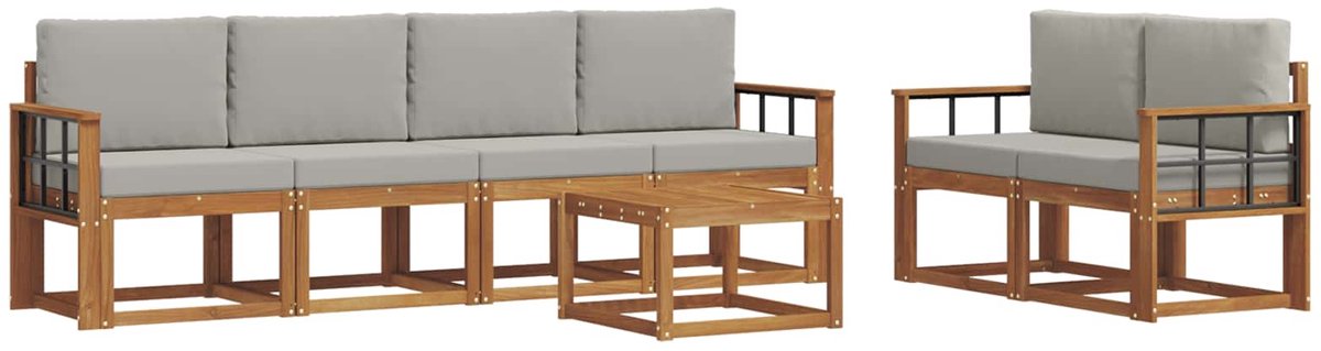 vidaXL Buiten - bank - set - 7 - st - 6-zits - Naturel - en - lichtgrijs Naturel en lichtgrijs