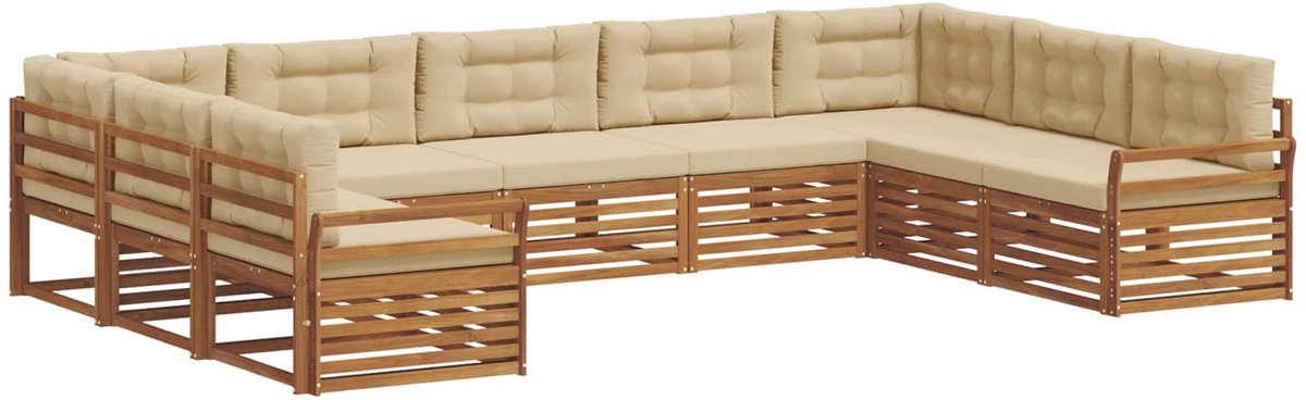 vidaXL Buiten - bank - set - 9 - st - 9-zits - Natuurlijk - en - Beige Natuurlijk en Beige