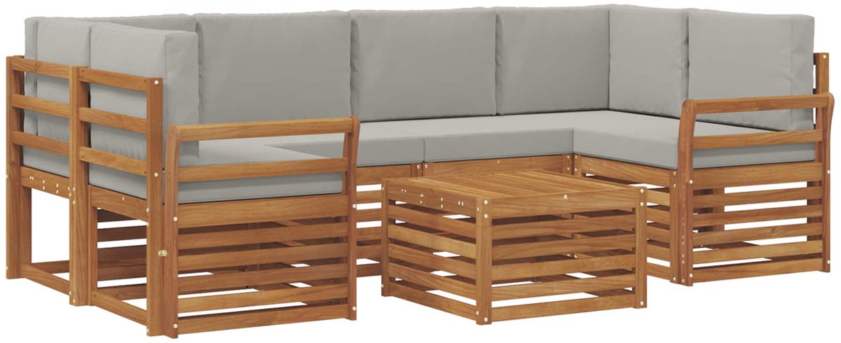 vidaXL Buiten - bank - set - 7 - st - Naturel - en - lichtgrijs - Massief - Acacia - Hout Naturel en lichtgrijs