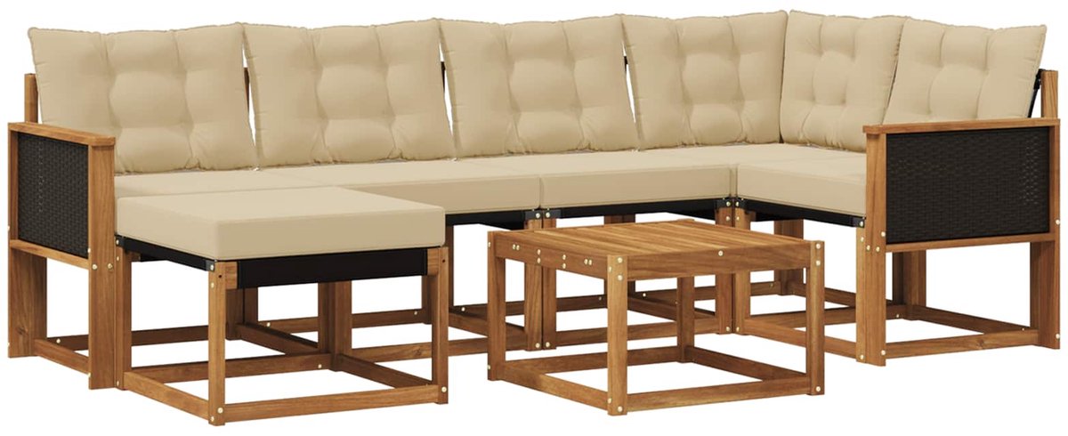 vidaXL Buiten - bank - set - 7 - st - 6-zits - Natuurlijk - en - Beige Natuurlijk en Beige