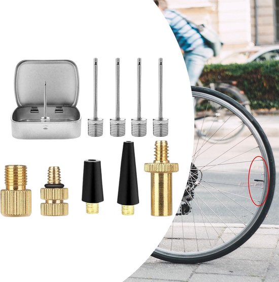 Fietsventiel Adapterset - Fietspomp Adapters - Fietsbanden Oppompen - Lichtgewicht Metaal - 6 x 47 x 15 cm - Zilverkleurig — afbeelding 3